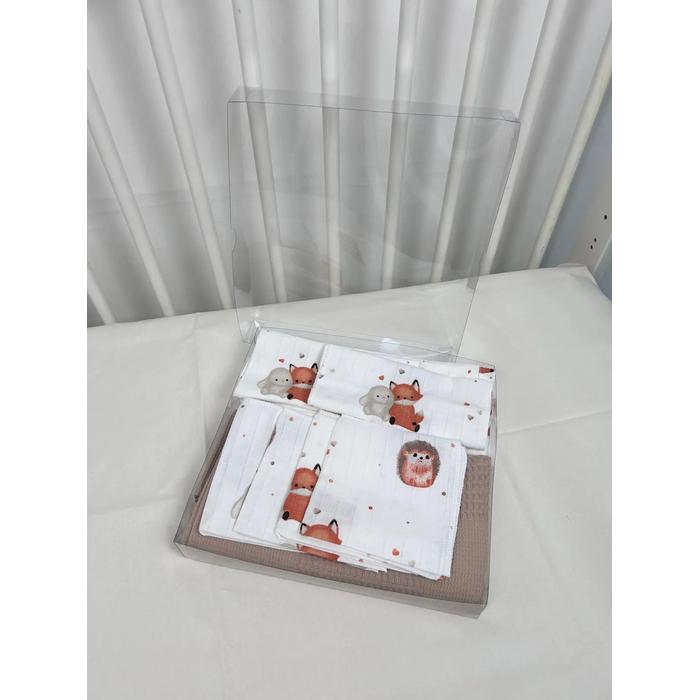 Müslin seti 8 parça tavşan tilki kirpili müslin- bej waffle pike