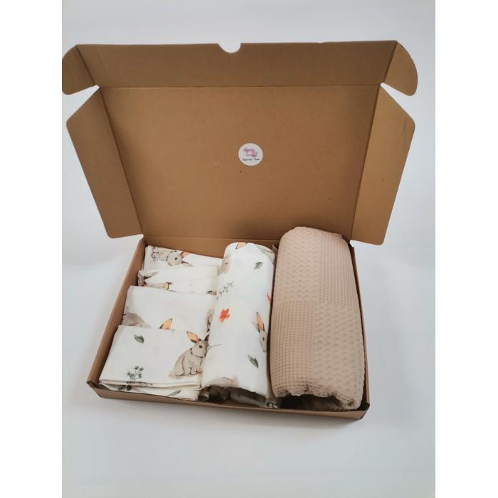 Müslin seti 8 parça tavşanlı müslin - bej waffle pike