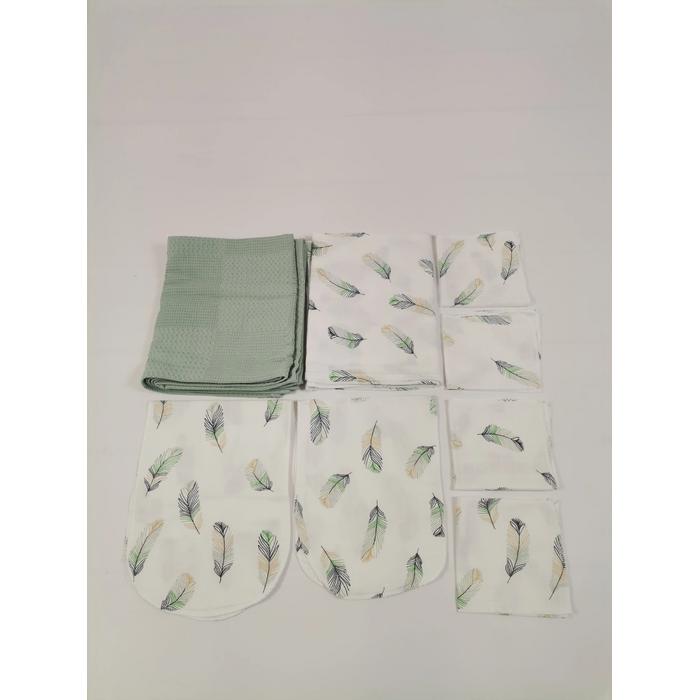 Müslin seti 8 parça yeşil tüylü müslin - yeşil waffle pike