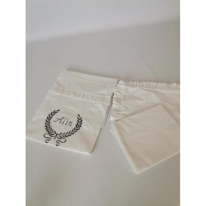 NEVRESİM TAKIMI  FIRFIRLI BEYAZ POPLİN NAKIŞLI