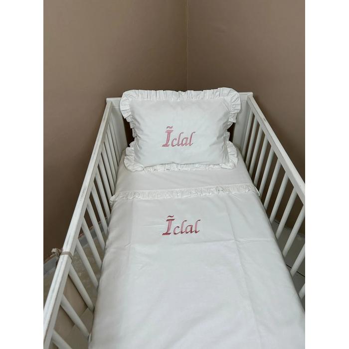 NEVRESİM TAKIMI  FIRFIRLI İSİM İŞLEMELİ BEYAZ