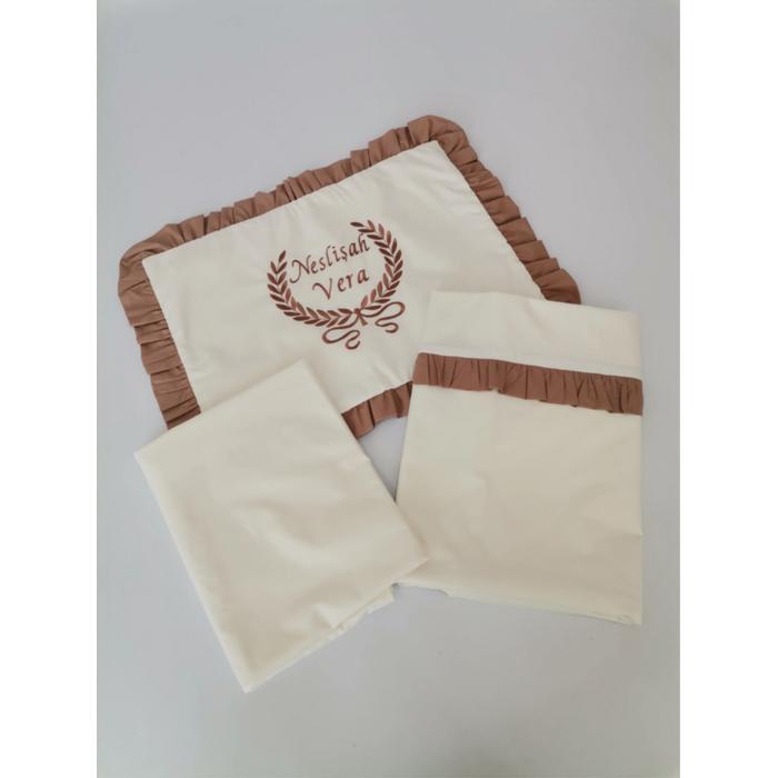 Nevresim takımı kahverengi fırfırlı poplin - krem poplin