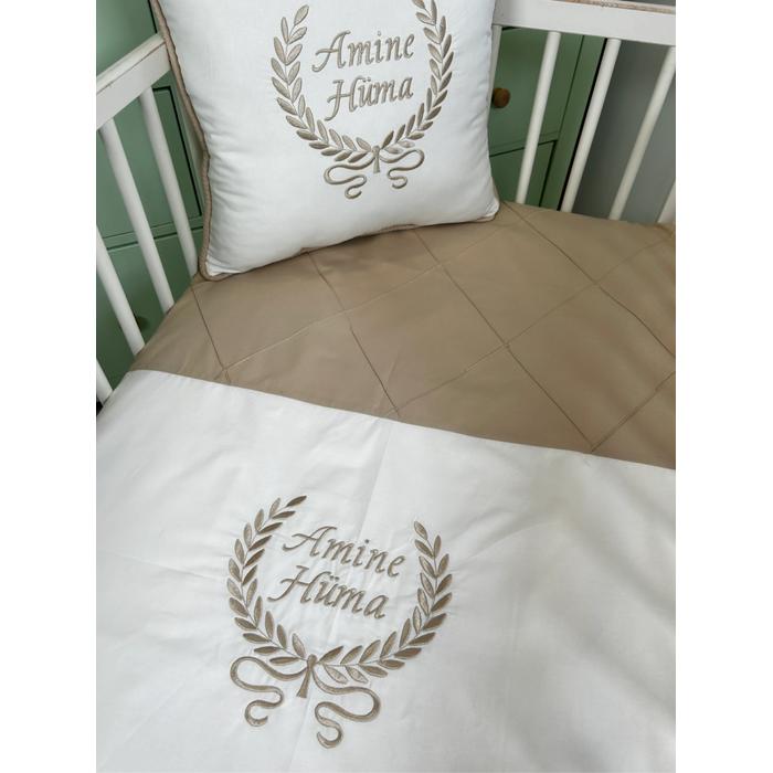 NEVRESİM TAKIMI NAKIŞ İŞLEMELİ  NERVÜRLÜ V12 BEJ - V1 BEYAZ POPLİN