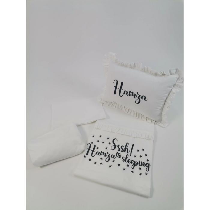 Nevresim takımı 4 parça nakış işlemeli fırfırlı beyaz poplin