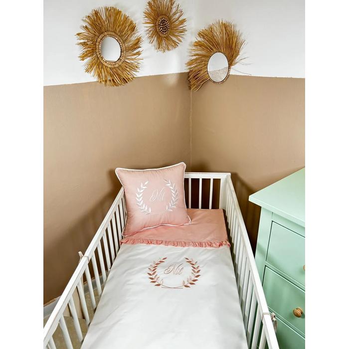 Nevresim takımı 4 parça nakış işlemeli beyaz - somon rengi poplin