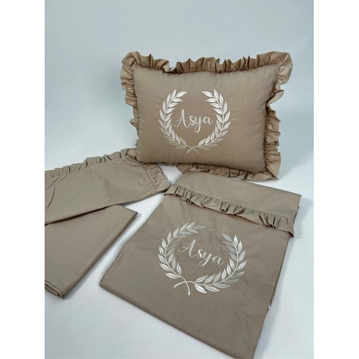 Nevresim takımı 4 parça nakış işlemeli bej poplin