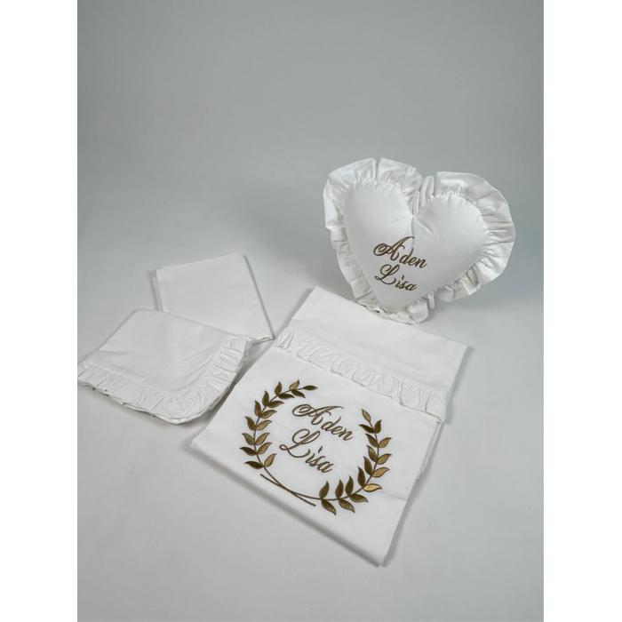 Nevresim takımı 4 parça nakış işlemeli fırfırlı beyaz poplin 3