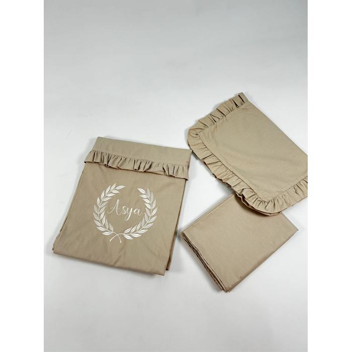 Nevresim takımı 4 parça nakış işlemeli bej poplin