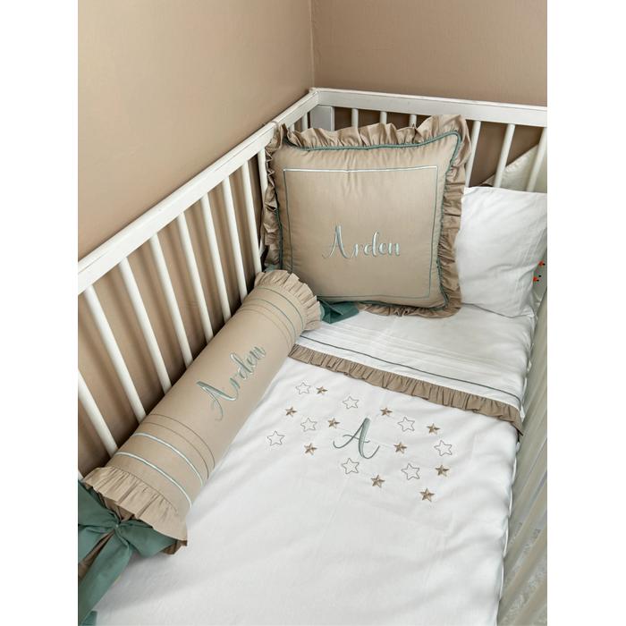 Nevresim takımı 5 parça beyaz poplin - bej poplin 2