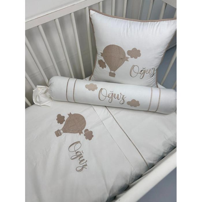 Nevresim takımı 5 parça beyaz poplin - bej poplin 3