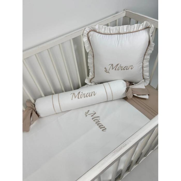 Nevresim takımı 5 parça beyaz poplin - bej poplin 4