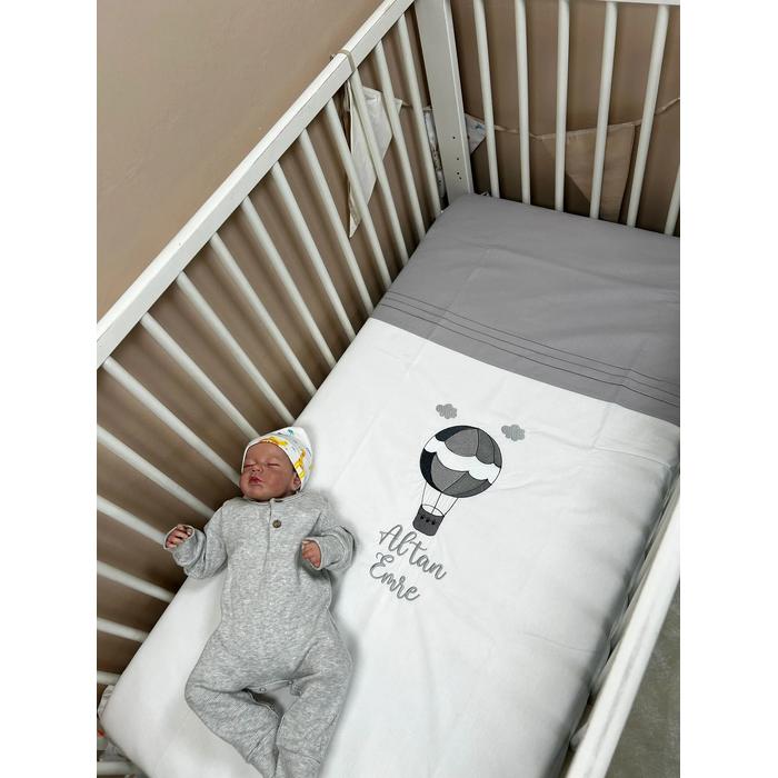 Nevresim takımı 5 parça beyaz poplin - gri poplin 2