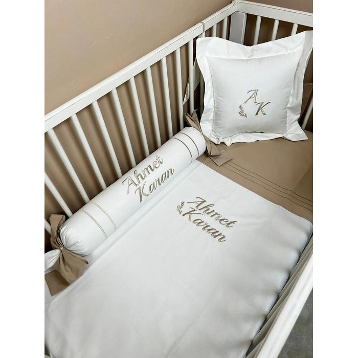 Nevresim takımı 5 parça beyaz poplin - bej poplin