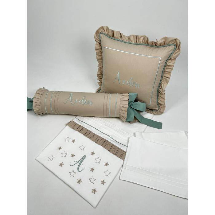 Nevresim takımı 5 parça beyaz poplin - bej poplin 2