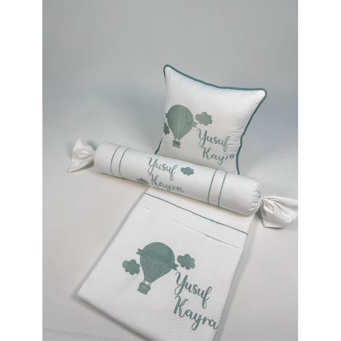 Nevresim takımı 5 parça beyaz poplin - yeşil poplin 