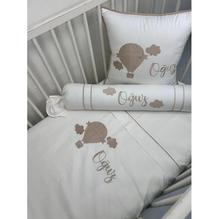 Nevresim takımı 5 parça beyaz poplin - bej poplin 3