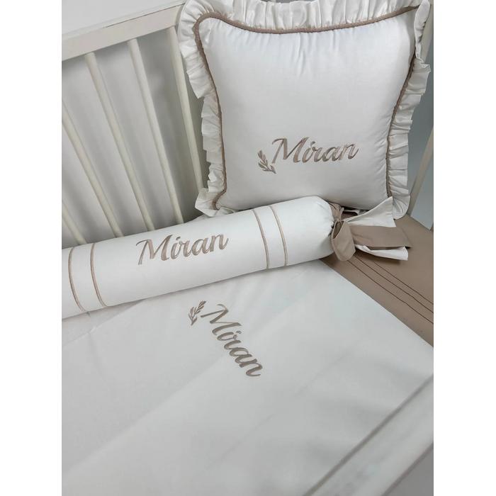 Nevresim takımı 5 parça beyaz poplin - bej poplin 4