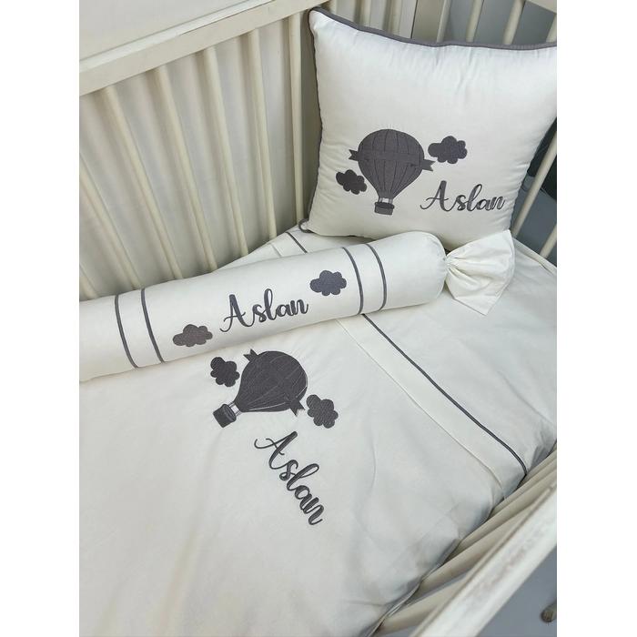 Nevresim takımı 5 parça beyaz poplin - gri poplin