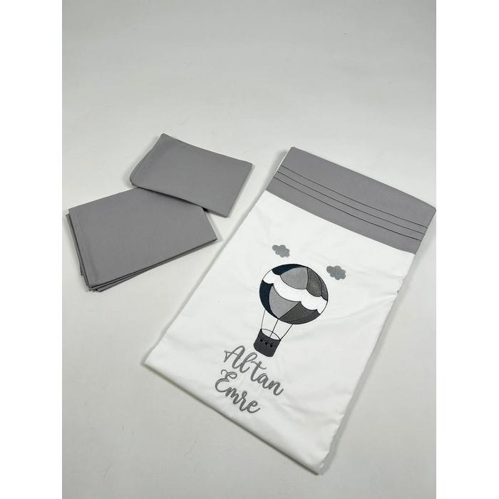 Nevresim takımı 5 parça beyaz poplin - gri poplin 2