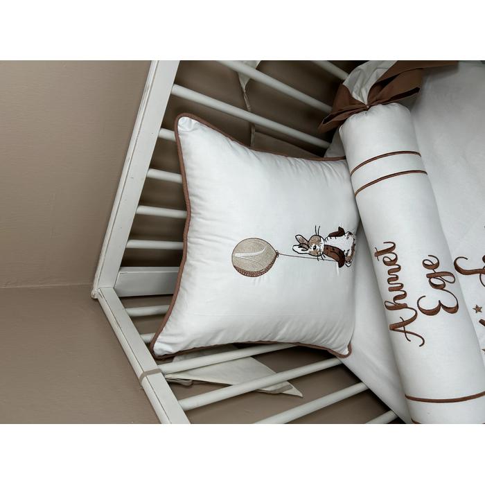 Nevresim takımı 5 parça beyaz poplin - kahve rengi poplin