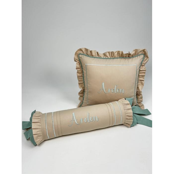 Nevresim takımı 5 parça beyaz poplin - bej poplin 2