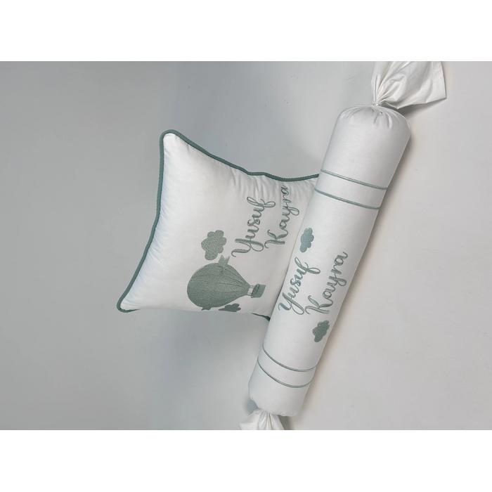 Nevresim takımı 5 parça beyaz poplin - yeşil poplin 