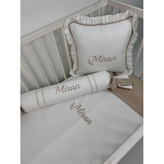 Nevresim takımı 5 parça beyaz poplin - bej poplin 4