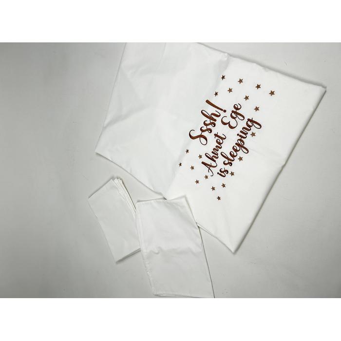 Nevresim takımı 5 parça beyaz poplin - kahve rengi poplin