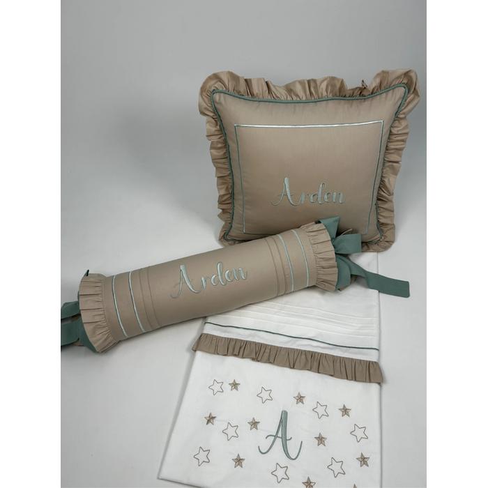 Nevresim takımı 5 parça beyaz poplin - bej poplin 2