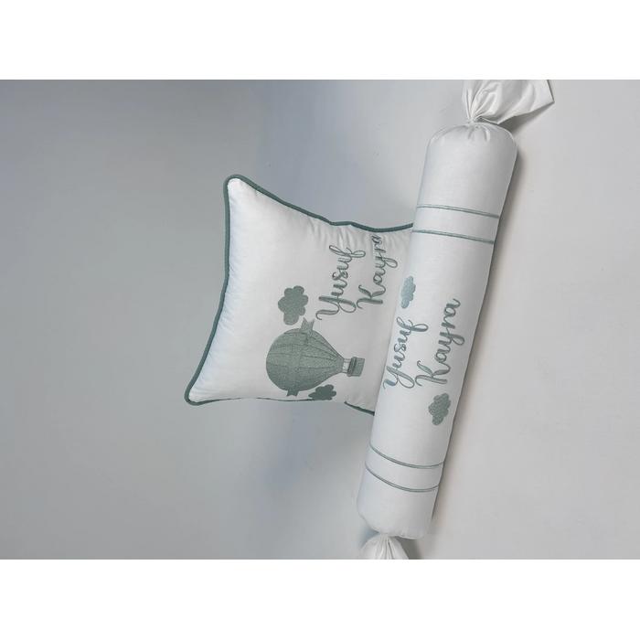 Nevresim takımı 5 parça beyaz poplin - yeşil poplin 