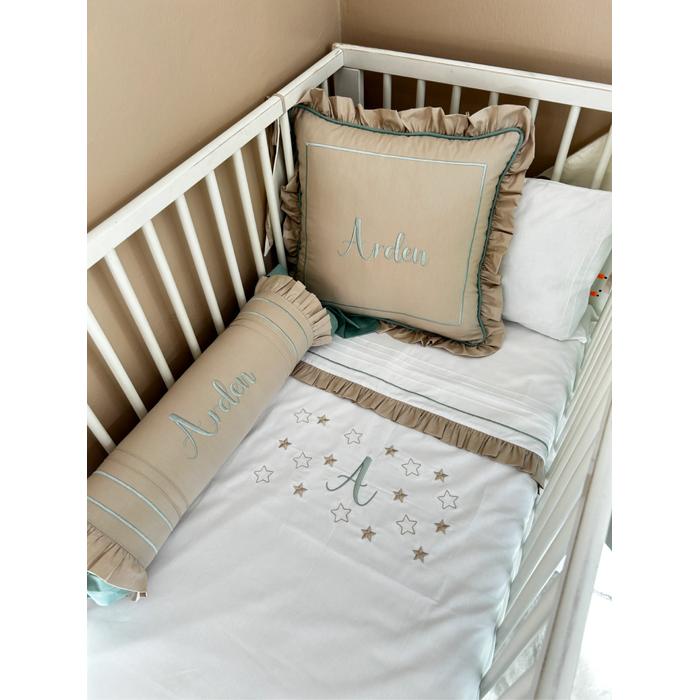 Nevresim takımı 5 parça beyaz poplin - bej poplin 2