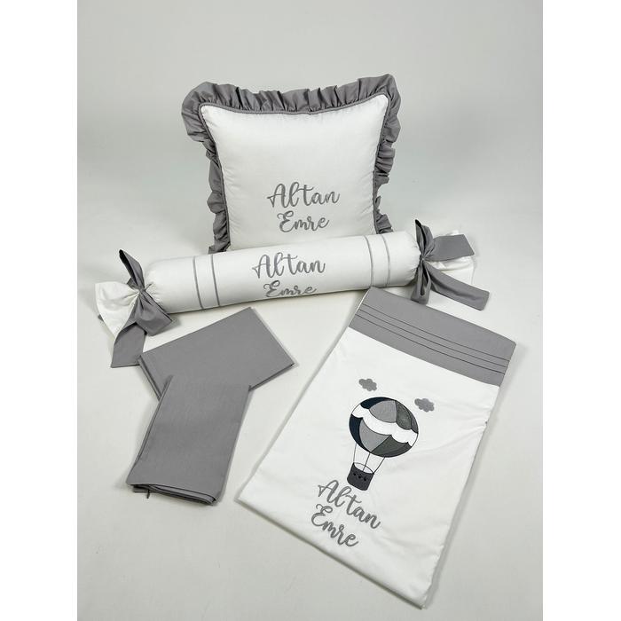 Nevresim takımı 5 parça beyaz poplin - gri poplin 2