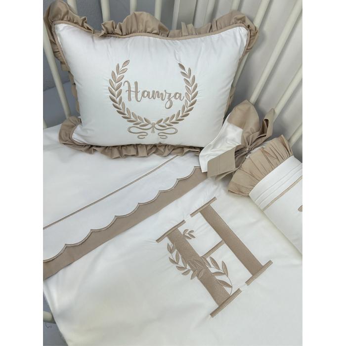 Nevresim takımı 5 parça beyaz ve bej poplin