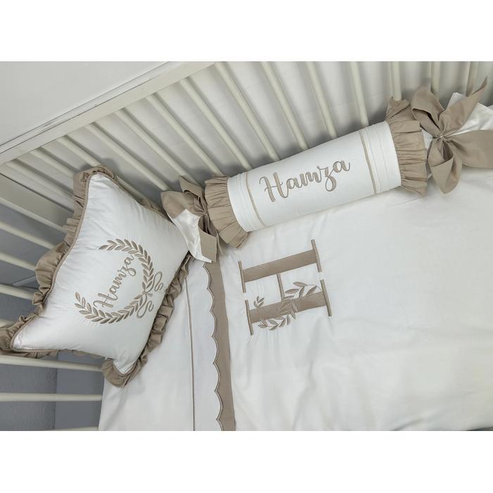 Nevresim takımı 5 parça beyaz ve bej poplin