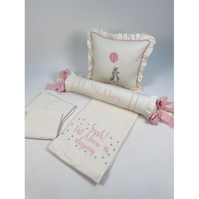 Nevresim takımı 5 parça krem poplin - somon poplin 