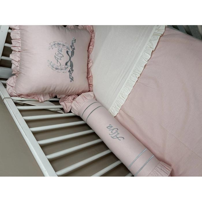 Nevresim takımı 5 parça nakış işlemeli fırfırlı krem - somon rengi poplin 2