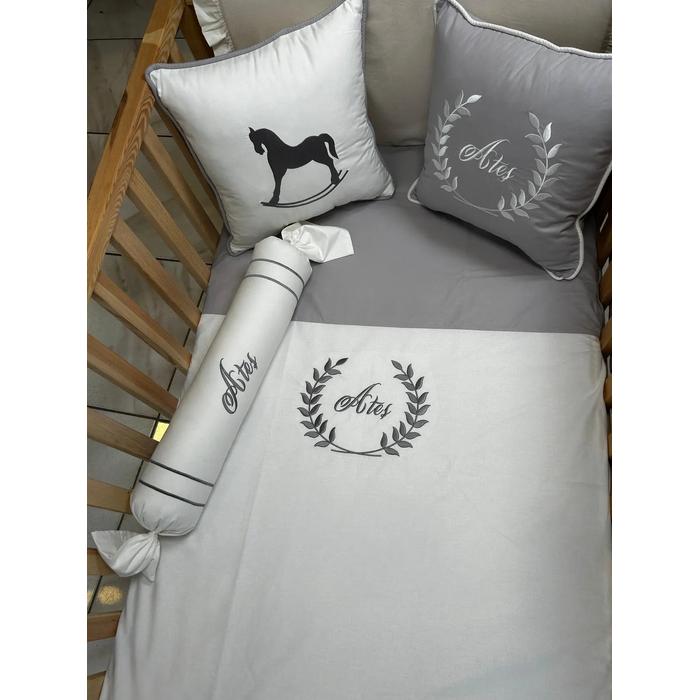 Nevresim takımı 6 parça gri poplin - beyaz poplin