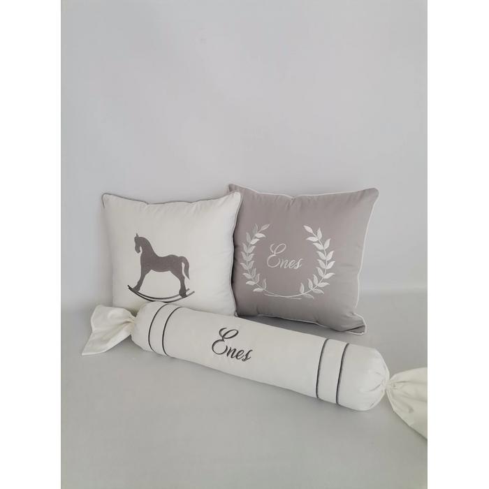 Nevresim takımı 6 parça gri poplin - beyaz poplin