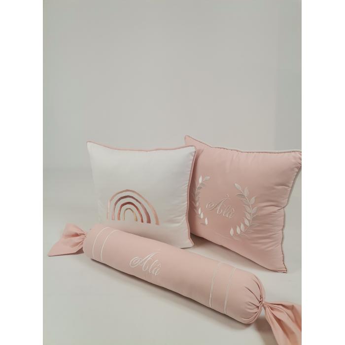 Pike takımı 6 parça baklava desenli pike  - somon rengi poplin