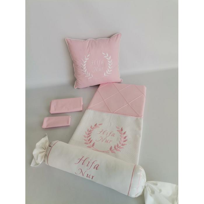 PİKE TAKIMI 5 PARÇA BAKLAVA DESENLİ PİKE - V29 PEMBE POPLİN 