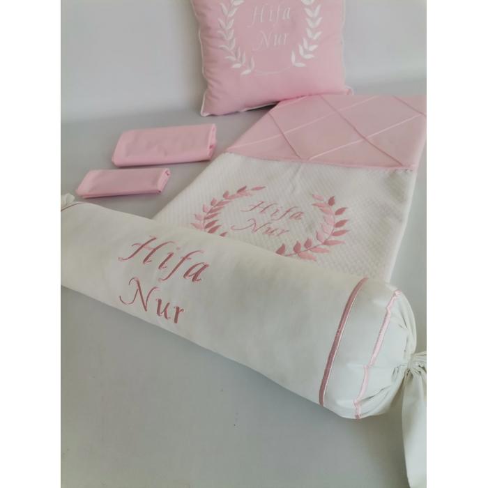 PİKE TAKIMI 5 PARÇA BAKLAVA DESENLİ PİKE - V29 PEMBE POPLİN 