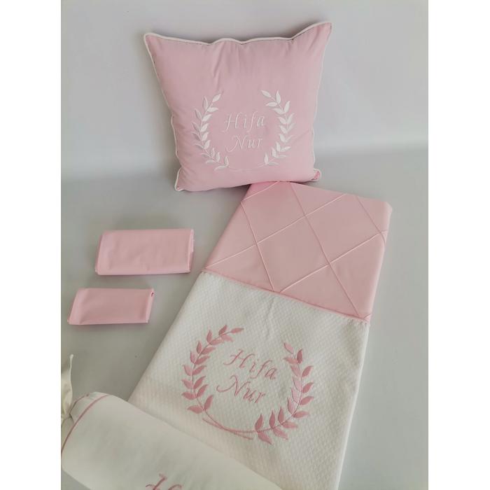 PİKE TAKIMI 5 PARÇA BAKLAVA DESENLİ PİKE - V29 PEMBE POPLİN 