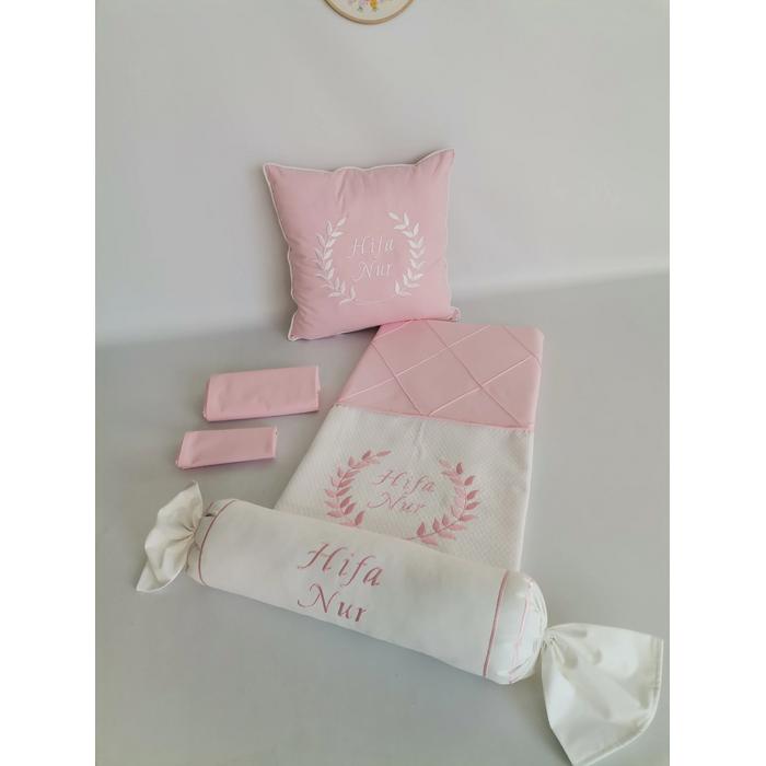 PİKE TAKIMI 5 PARÇA BAKLAVA DESENLİ PİKE - V29 PEMBE POPLİN 