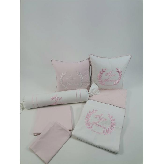 Pike takımı 6 parça baklava desenli pike - pudra poplin