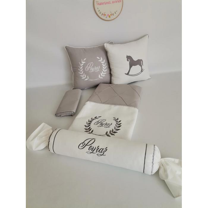 Pike takımı 6 parça baklava desenli pike - gri poplin