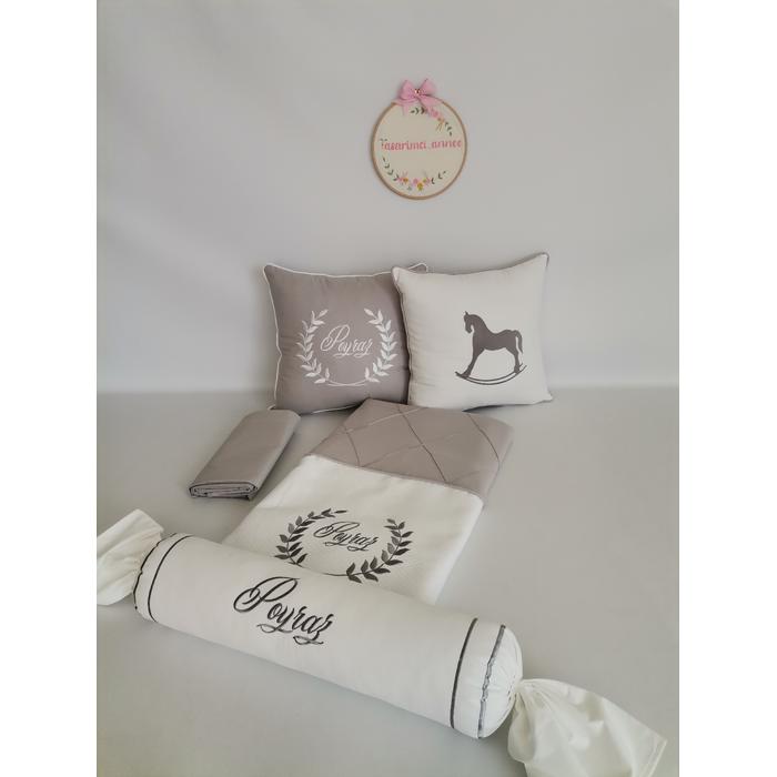 Pike takımı 6 parça baklava desenli pike - gri poplin