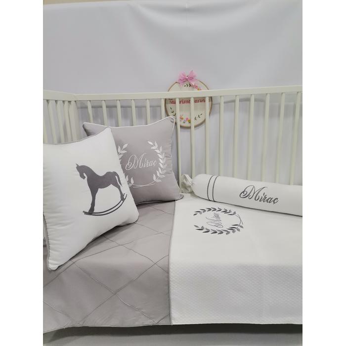 Pike takımı 6 parça baklava desenli pike - gri poplin