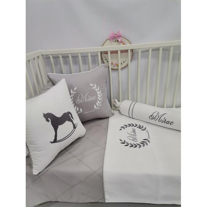 Pike takımı 6 parça baklava desenli pike - gri poplin