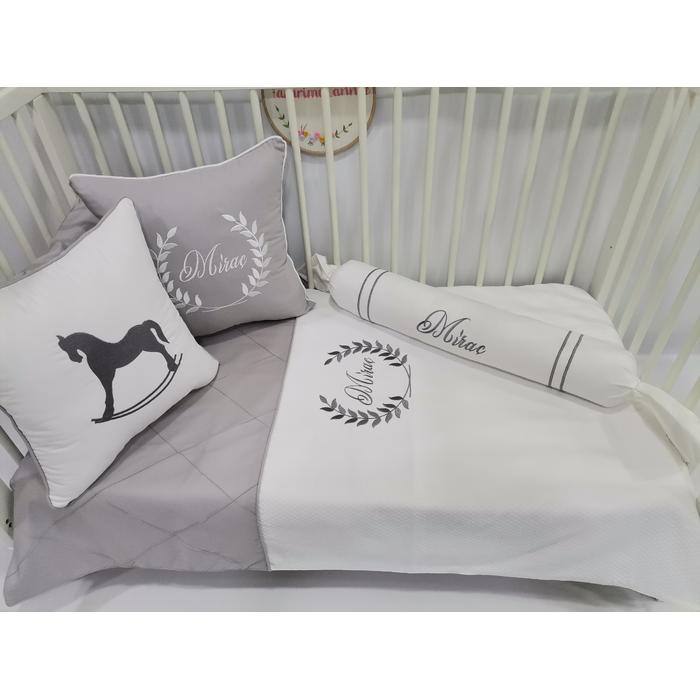 Pike takımı 6 parça baklava desenli pike - gri poplin