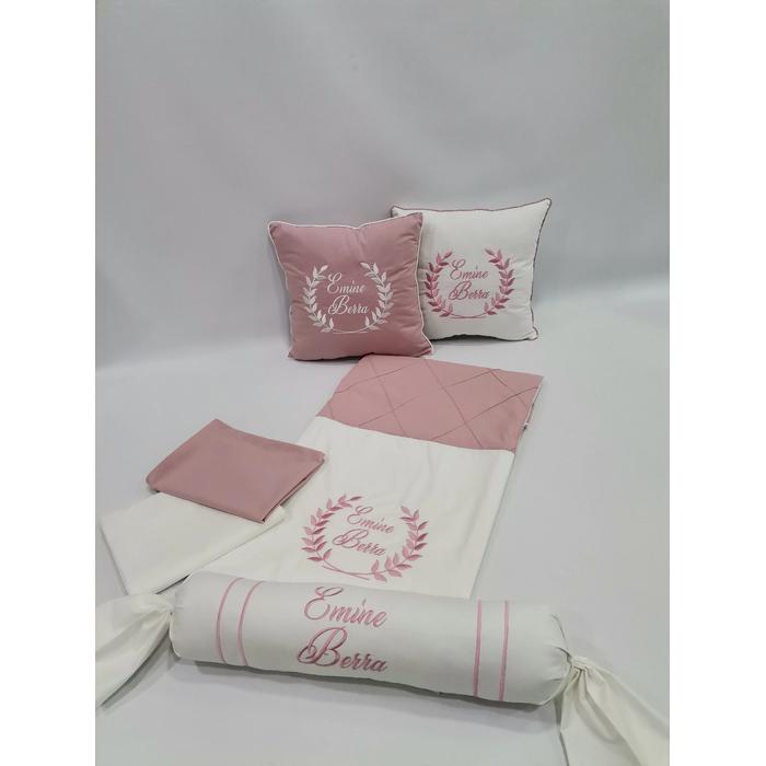 Pike takımı 6 parça baklava desenli pike - gül kurusu poplin